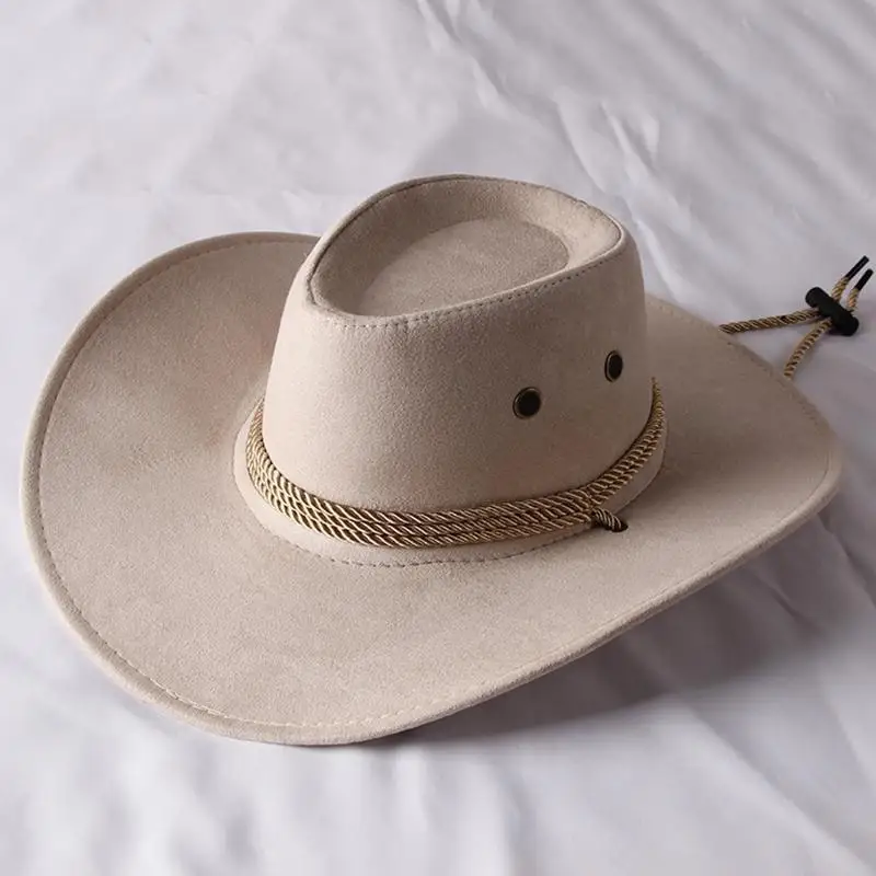 652F الهيب هوب الجاز قبعة واسعة حافة الرجعية قبعة رعاة البقر الغربية مع حبل كل مباراة للورك #4