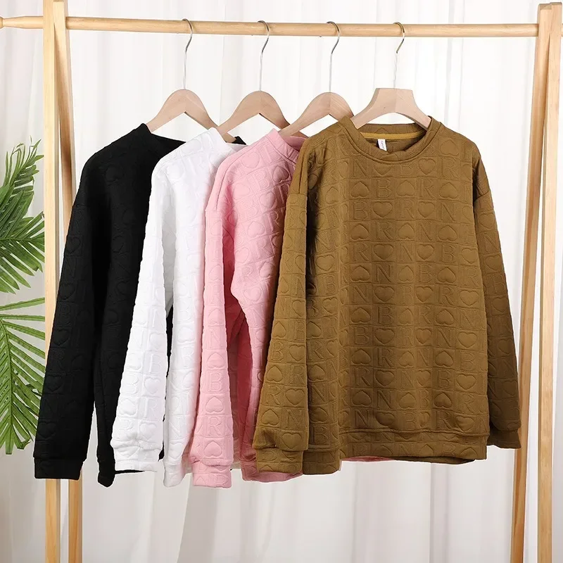 Y2k Autumn Women's Sweetshirts Love Print O-Neck Pullovers Sweatshirt Casual Loose Long Sleeve Hood Korean Style Baggy Hoodie