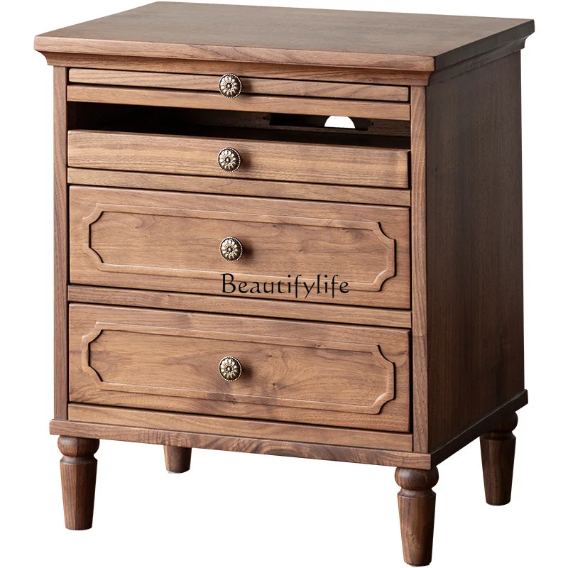 

American pure solid wood bedside table North American black walnut home bedroom small simple modern bedside table