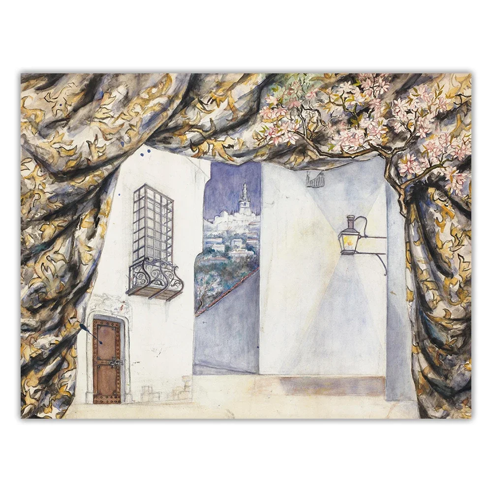 Citon Natalia Goncharova《Stage Design For The Barber Of Seville》Canvas Oil Painting Decorative Picture Decor Home Decoration #5