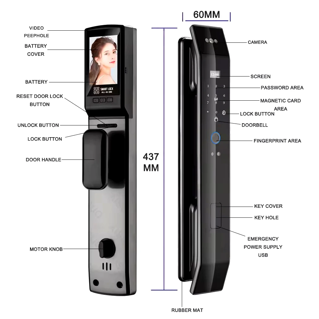 STLF Smart Door Lock With Wifi Tuya Smart 3D Face Recognition Fingerprint Digital Safe Door Lock for Home