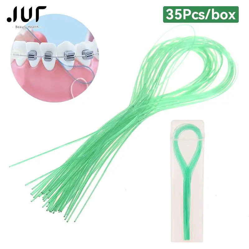 35 stks/partij Dental Floss Threader Tandheelkundige Tractie Lijn Orale Voor Crown Brace Brug Implantaat Hoepel Threading Bretels Staal Tractie