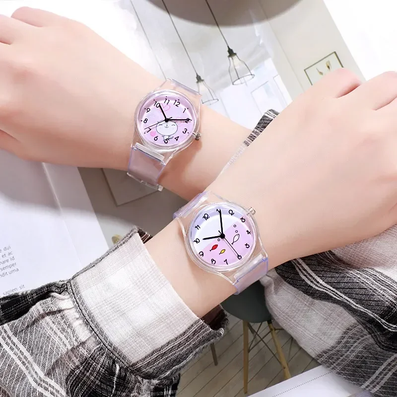 Fashion Kids Quartz Sport Watch Jelly for Girls Boys Children Women Clocks Wristwatch Cartoon Transparent Color Simple 손목시계