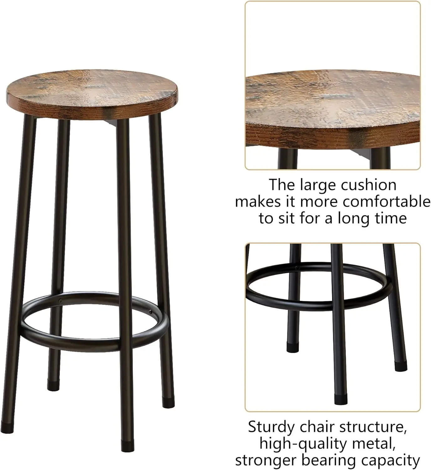 3-Piece Pub Set, Rectangular Table with Storage, 2 Bar Stools, Modern Counter Height, Faux Marble, Rustic Brown