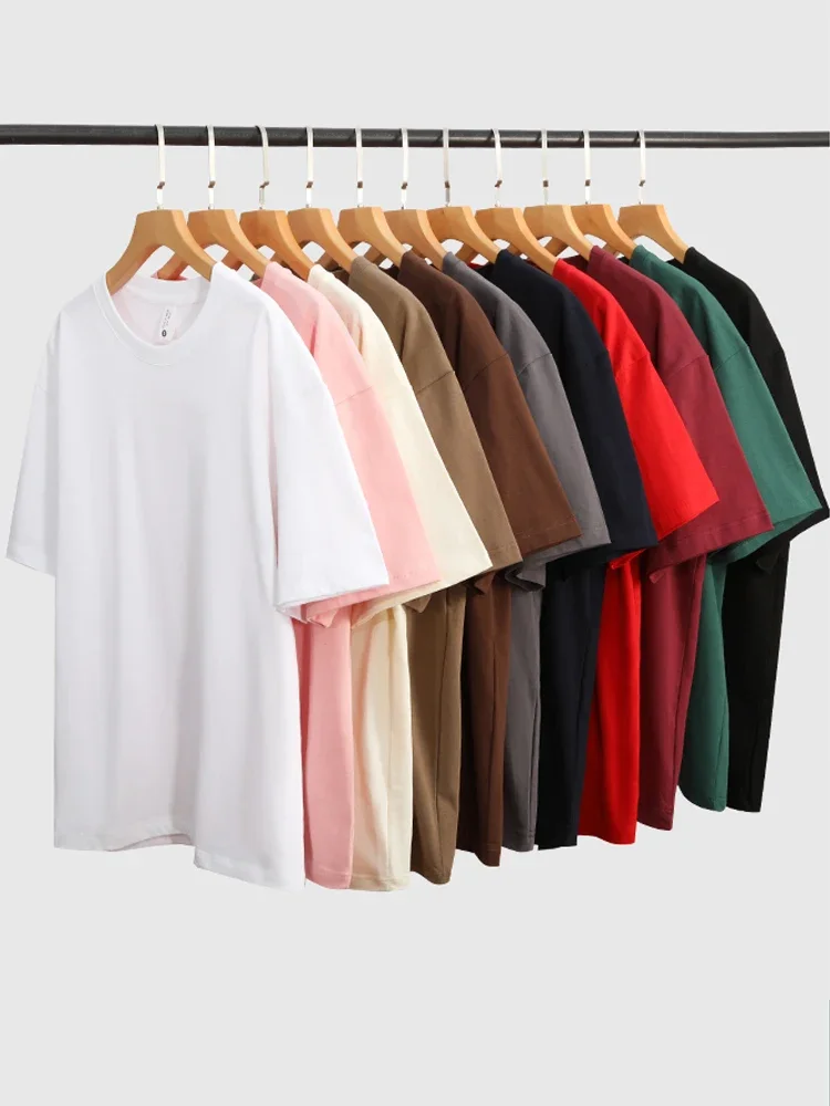 300gsm Heavy Cotton Summer T-shirts Men Korean Fashion O-Neck Short Sleeve Solid Color Casual Unisex Basic Tees Oversized Tshirt