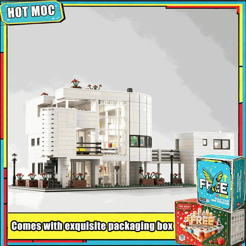 5128Parts Contemporary Villa Architecture Model MOC Building Blocks Custom Puzzle DIY Assembly Creative House Design Toy Gifts