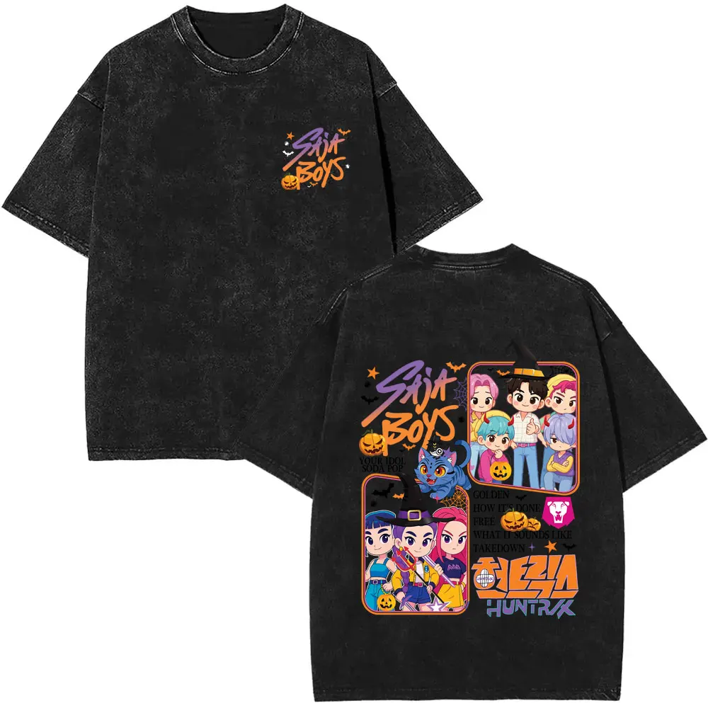 غسلها خمر Kpop شيطان الصيادين ساجا بنين رومي ميرا زوي ديربي النمر عيد الميلاد هالوين نمط تي شيرت الذكور موضة تي شيرت