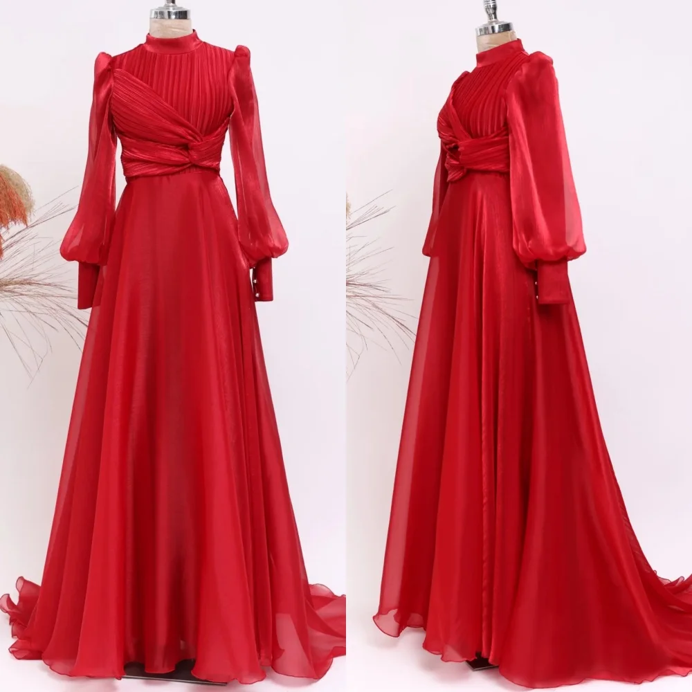 

Customized Chinese Style Organza Pleat A-line High Collar Long Dresses Bespoke Occasion Classic Simple