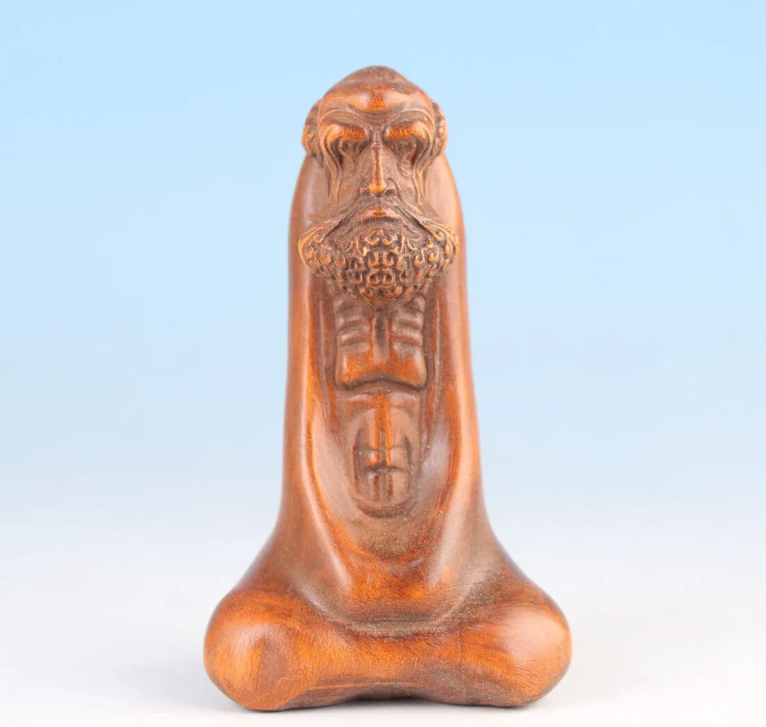Rare china boxwood handmade arhat buddha statue netsuke collectable table decor