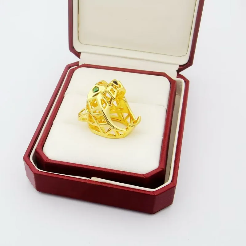 Designer Collection Style Ring Men Women Lady Hollow Out Plated Gold Color Green Eyes Leopard Panther Rings