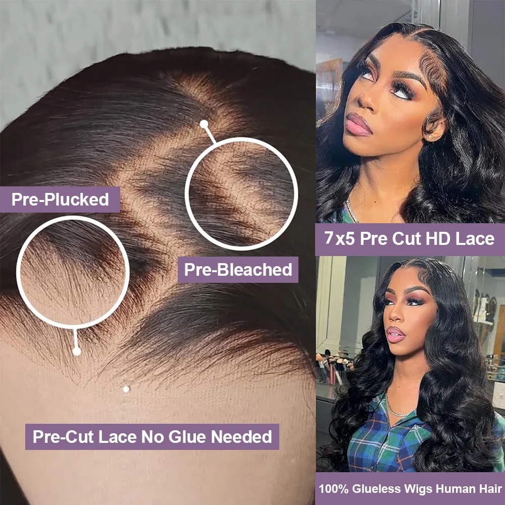 Body Wave Glueless Wigs Human Hair 100% 7x5 HD Lace Closure Wigs Pre Plucked Loose Wave 13x4  Frontal Wig No Glue Ready To Wear