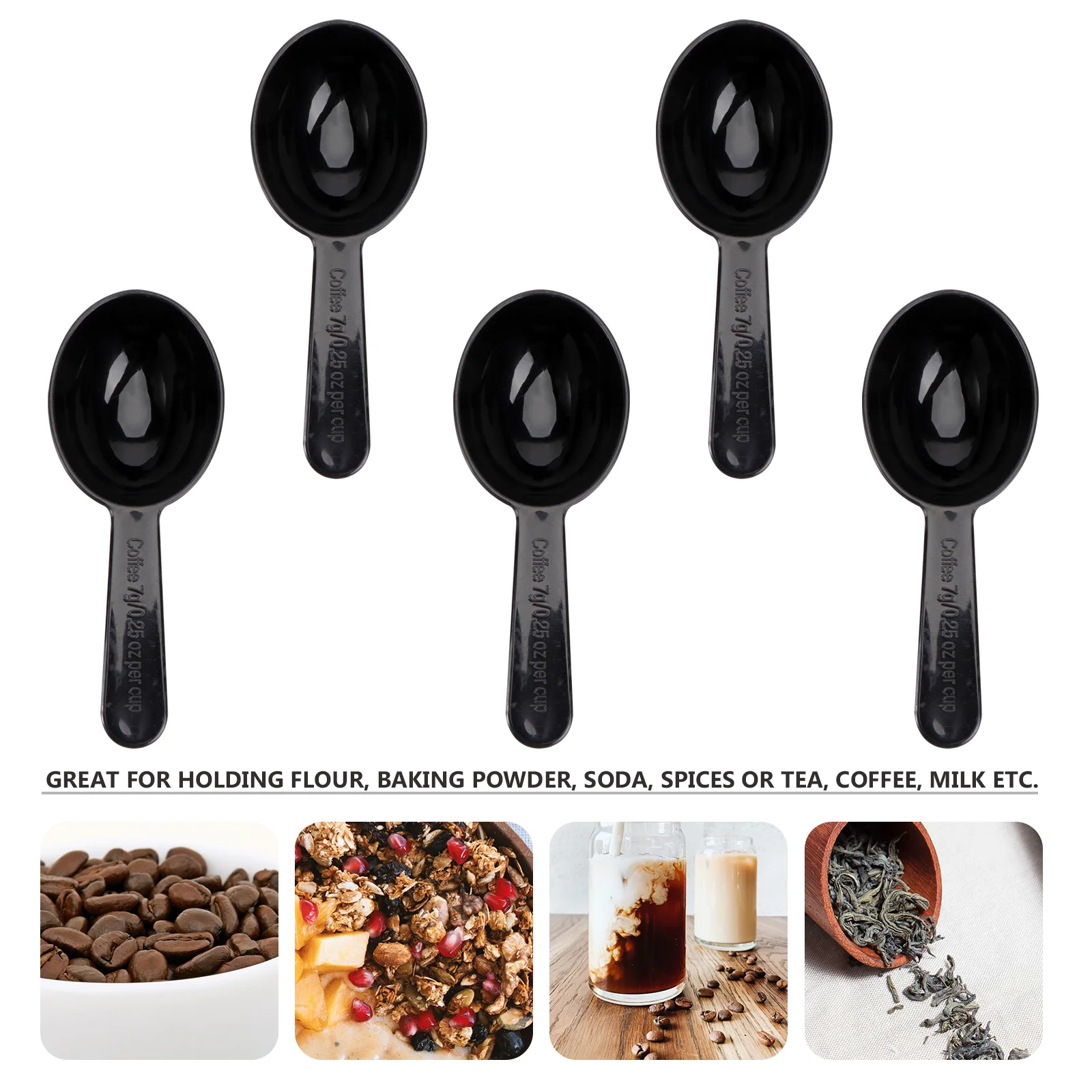 5 Pcs Coffee Bean Scoop Measuring Cups Milk Powser Spoons Tablespoon Measure Black Kitchen Cooking Tool