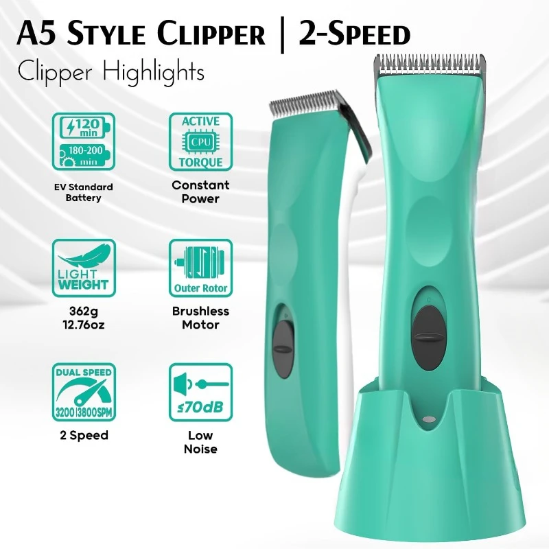 Falcon Cordless Clipper 2 Speed  Professional Grooming with Precision, Power, Low Noise, Dog Clippers for Grooming (Falcon Teal)