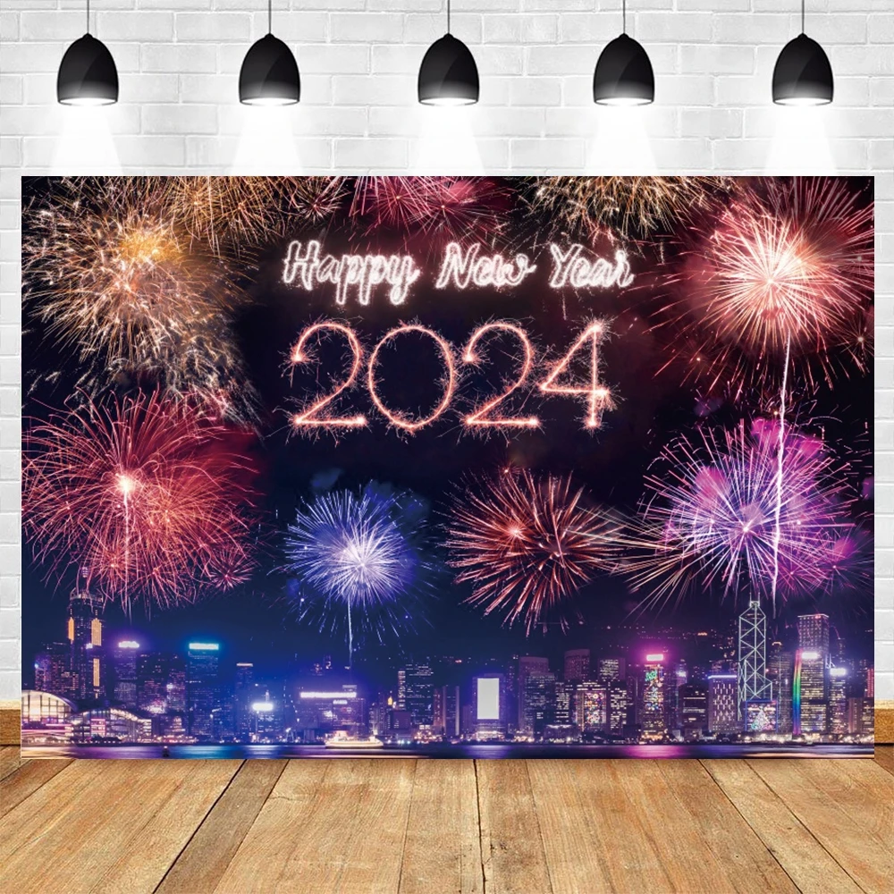 Happy New Year Backdrop for Photography New Year Eve Sparklers Fireworks Celebrate Party Family Christmas Photo Background Decor