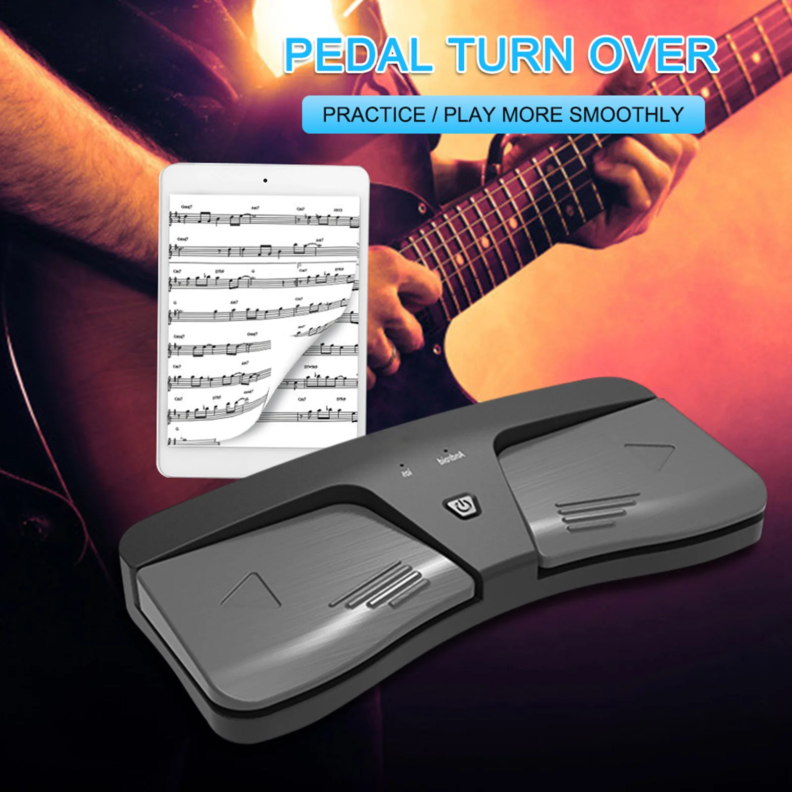 Wireless Automatic Page Turner Bluetooth-Compatible Pedal Score Turner Viewer 2 LED Light Modes for iOS Android Phone Tablets