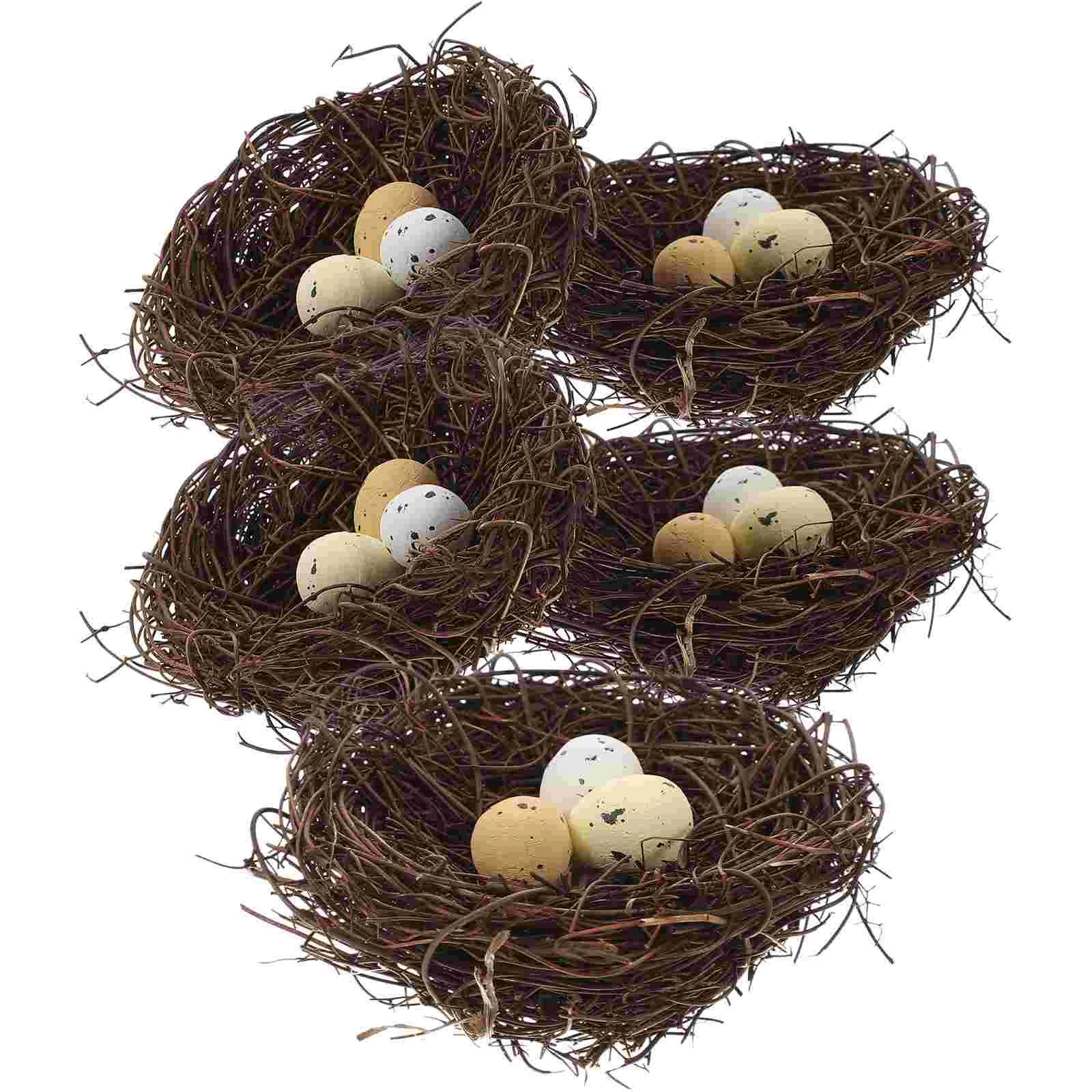 

5 Pcs Simulated Bird's Nest Easter Decorating Kit Outdoor Birds for Garden with Egg Fake Natural Style