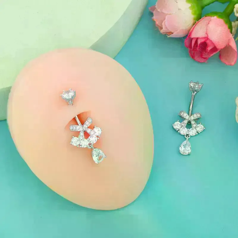 316 Stainless Steel Inner Threaded Rose Zirconia Belly Button Rings Sexy Umbilical Navel Ring Jewelry For Women