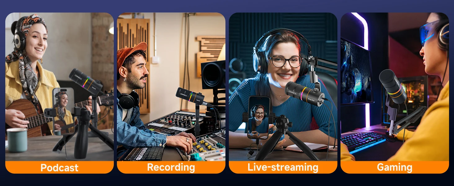 COMICA Ejoy D10/D10 Pro RGB USB/XLR Dynamisches Desktop-Gaming-Mikrofon Kabelgebunden/Kabellos für Streaming, Interviews und Podcasts – Detail 5