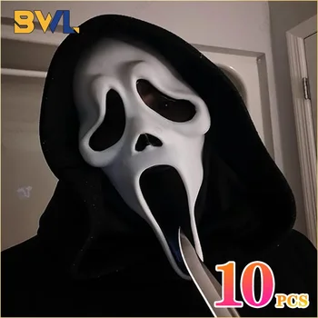 할로윈 코스 공포 몬스터 비명 유령 얼굴 마스크, 무서운 헤드기어, 성인 무도회 소품 라텍스 유령의 집 NPC 놀이, 10 개 