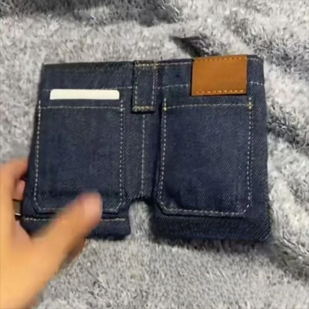 Creative Retro Mini Jeans Shaped Wallet Slim Compact Size Pocket Pants Card Holder Portable Bifold Foldable Change Bag Gift