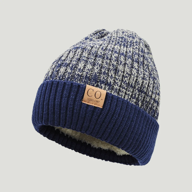 

New Unisex Two-Tone Winter Hats Add Fur Lined Men And Women Fashion Warm Beanie Cap Casual Winter Knitted Hats