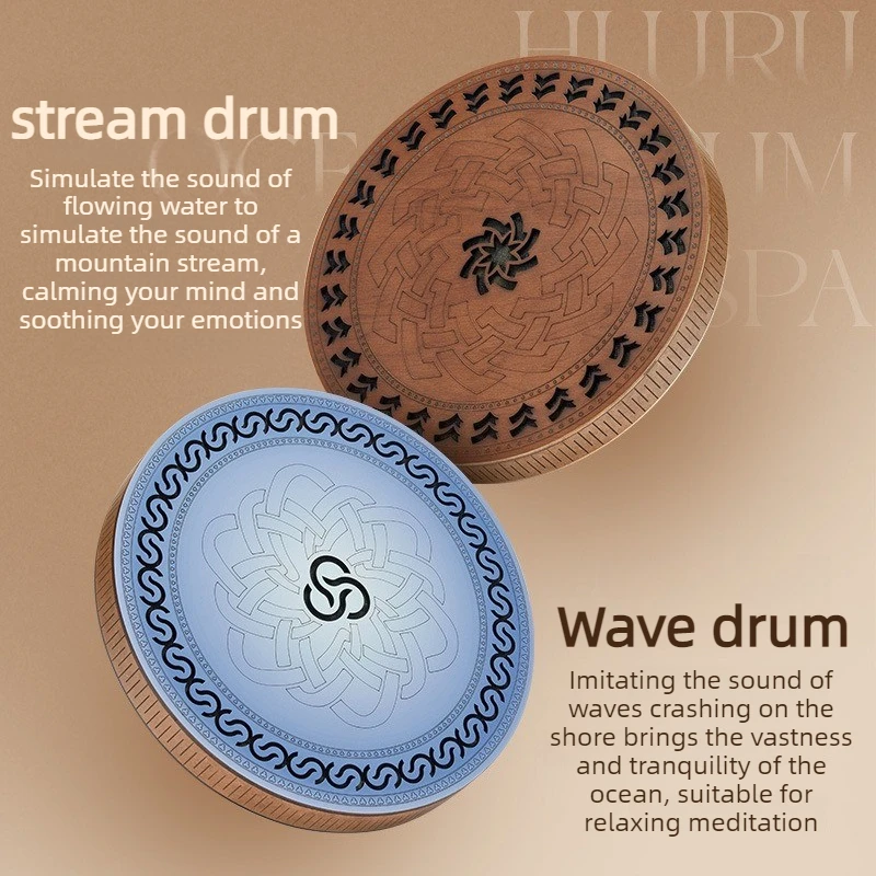 Wooden Stream Drum Meditation Wave Drum Ocean Sound Healing Natural Flowing Water Handheld Portable Stress Relief Instrument