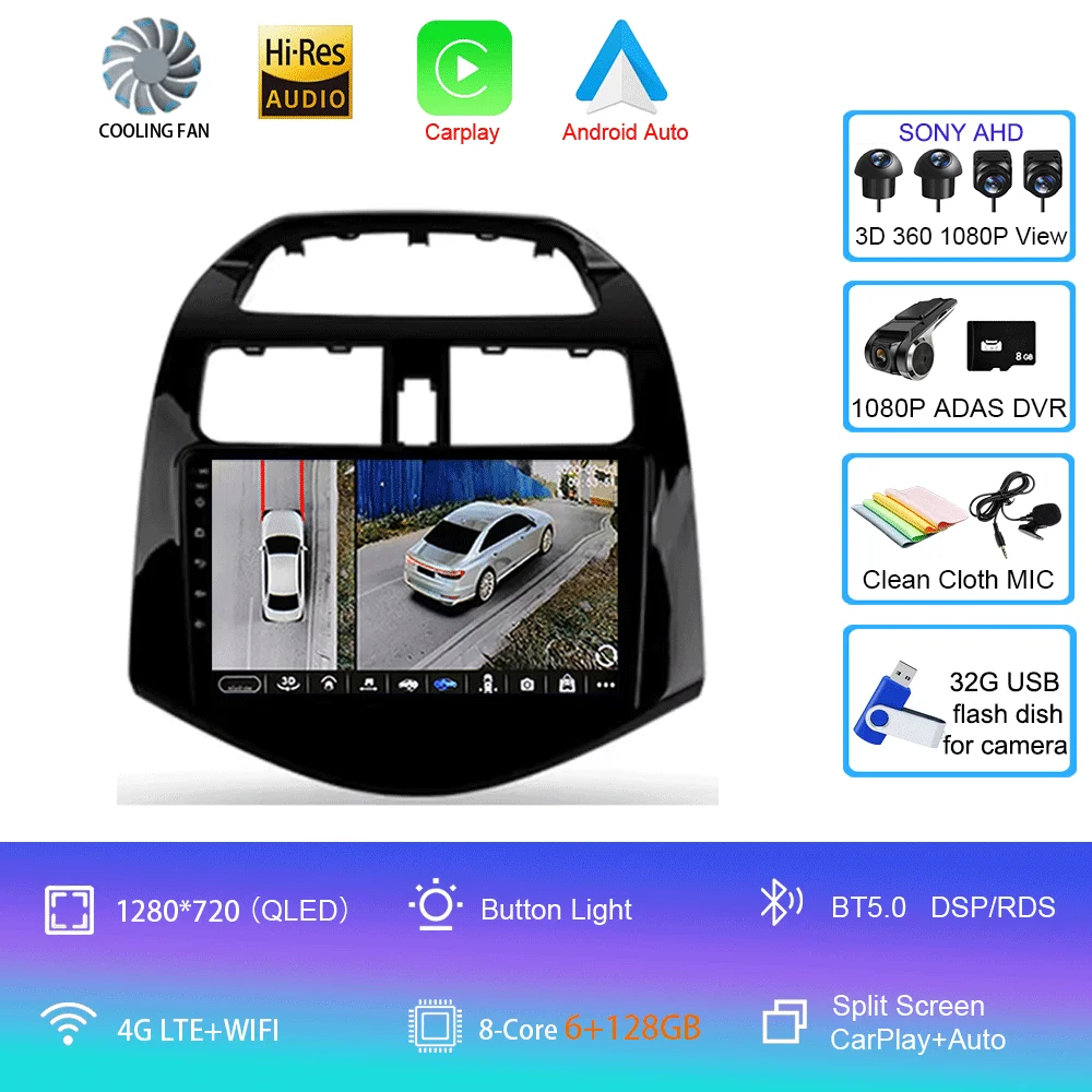 Android 16 autoradio Carplay Auto multimediaspeler voor Chevrolet Spark Beat Matiz Creative 2009 - 2016 E53 X5 M5 2din stereo