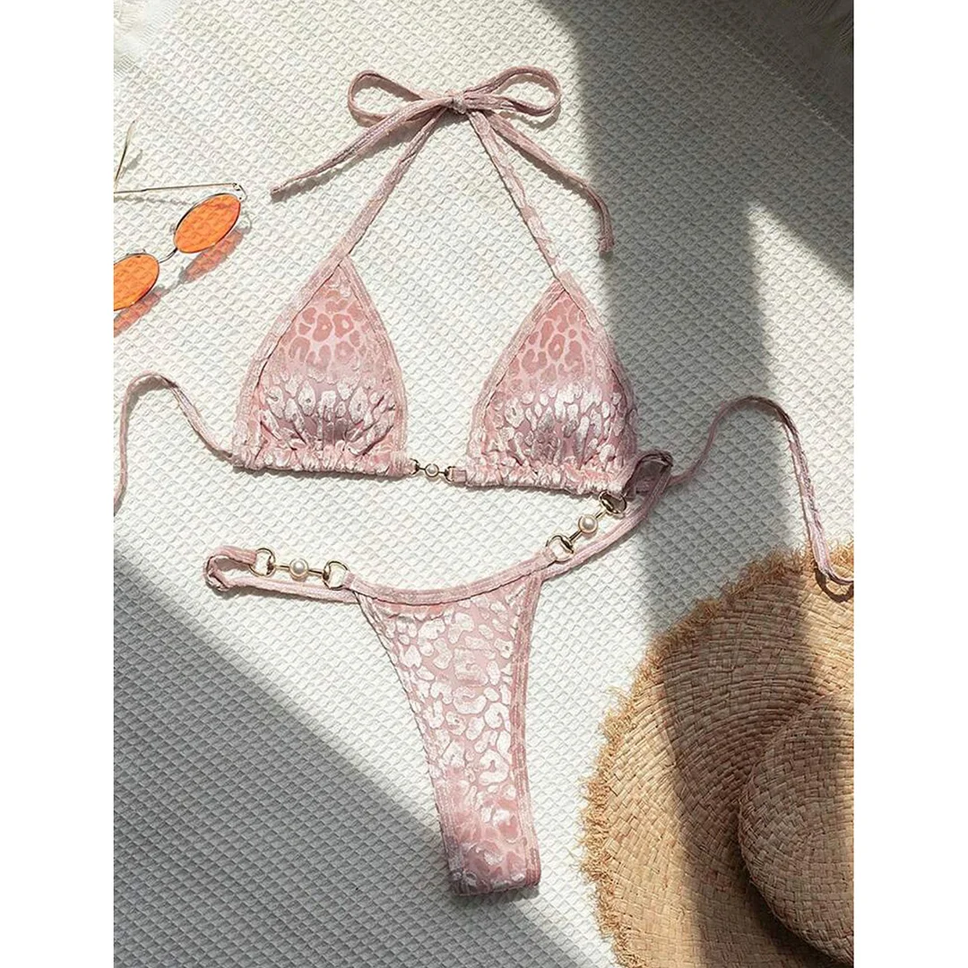 S - XL Leopard Pearl Mini Micro Thong Bikini Damen Badeanzug Frauen Bademode Zweiteiliges Bikini-Set Badeanzug Schwimmanzug V5207B – Detail 27