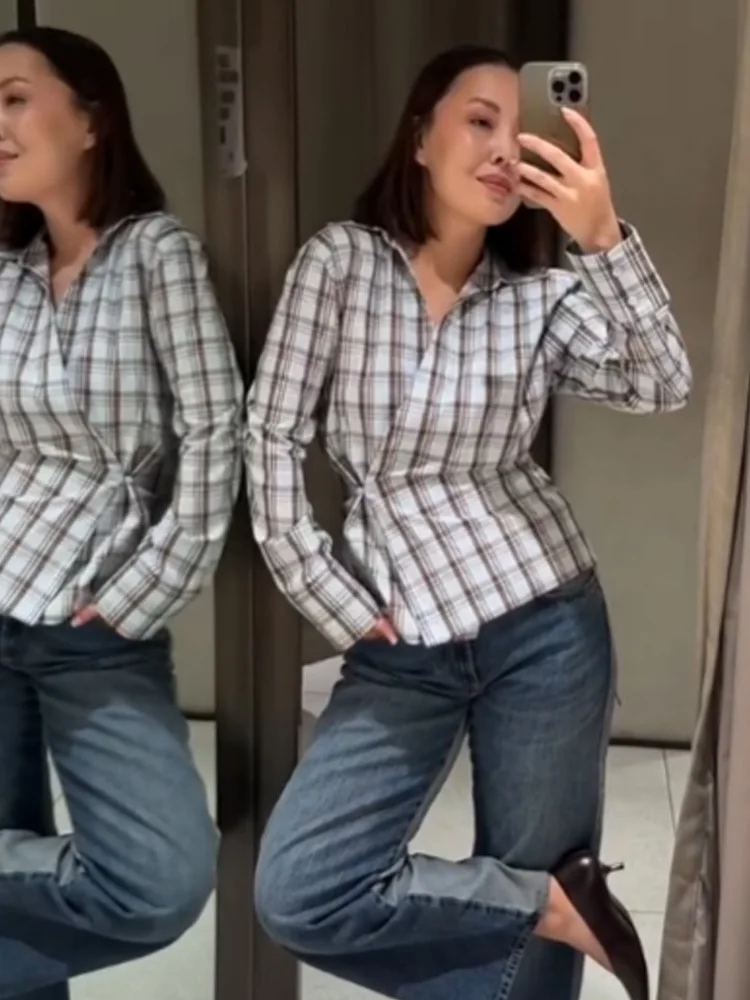 

Женская рубашка HH: Новинка весенней коллекции, универсальная, с длинными рукавами, в клетку, с завышенной талией, мягкая, для повседневной носки и офиса.