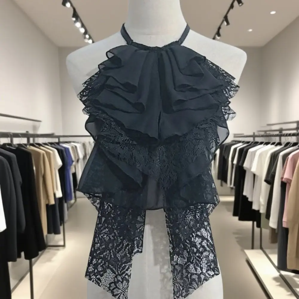 

Sweet Detachable Layered Lace False Collar Elegant Retro Ruffled Design Collar Comfortable Adjustable Fake Lace Collar Women