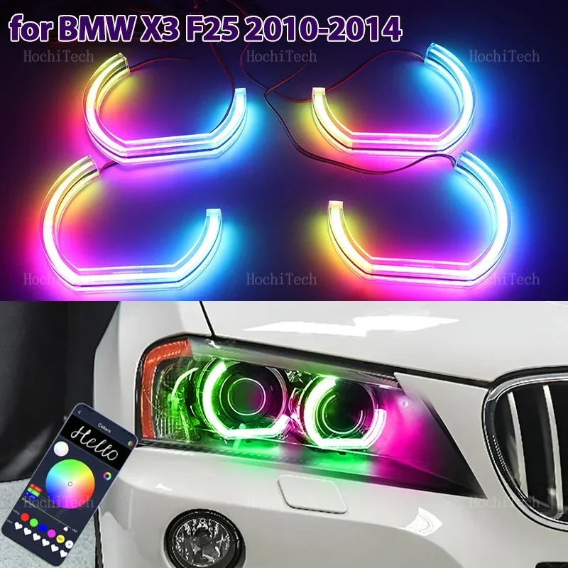 

Для BMW X3 F25 ксеноновые фары 2010-2014 RGB многоцветные световые кольца управления через приложение указатель поворота мигающий DRL светодиодный комплект Angel Eyes