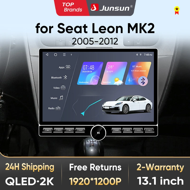 Junsun 13.1″ QLED Wireless CarPlay Android Auto Autoradio per SEAT Leon Mk2 2005-2012 Sistemi intelligenti DSP SWC RDS GPS FM BT
