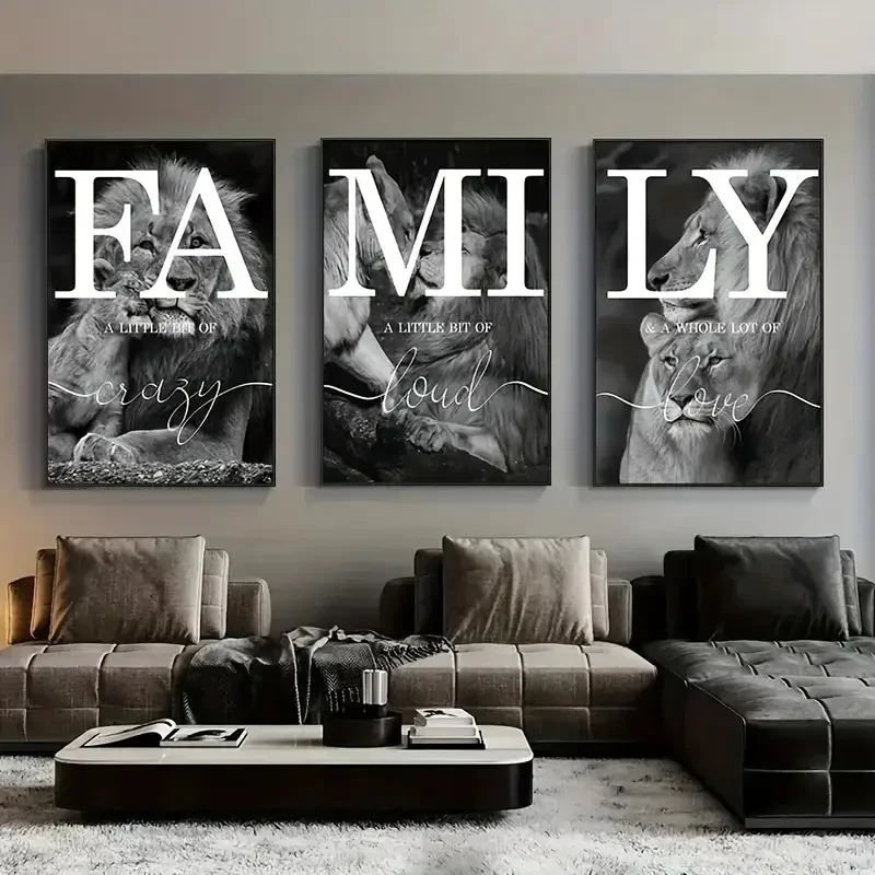 3pcs frameless Canvas Painting 3pcs Canvas Poster Modern Art Family of Lion Ideal Gift for Living Room Kitchen Decor Wall Art Wa