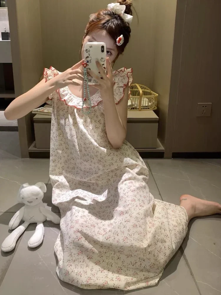 Douce chemise de nuit florale pour femme, vêtements de nuit baggy doux et doux, vêtements pour étudiants assortis, décontracté, Ulzzang, maison