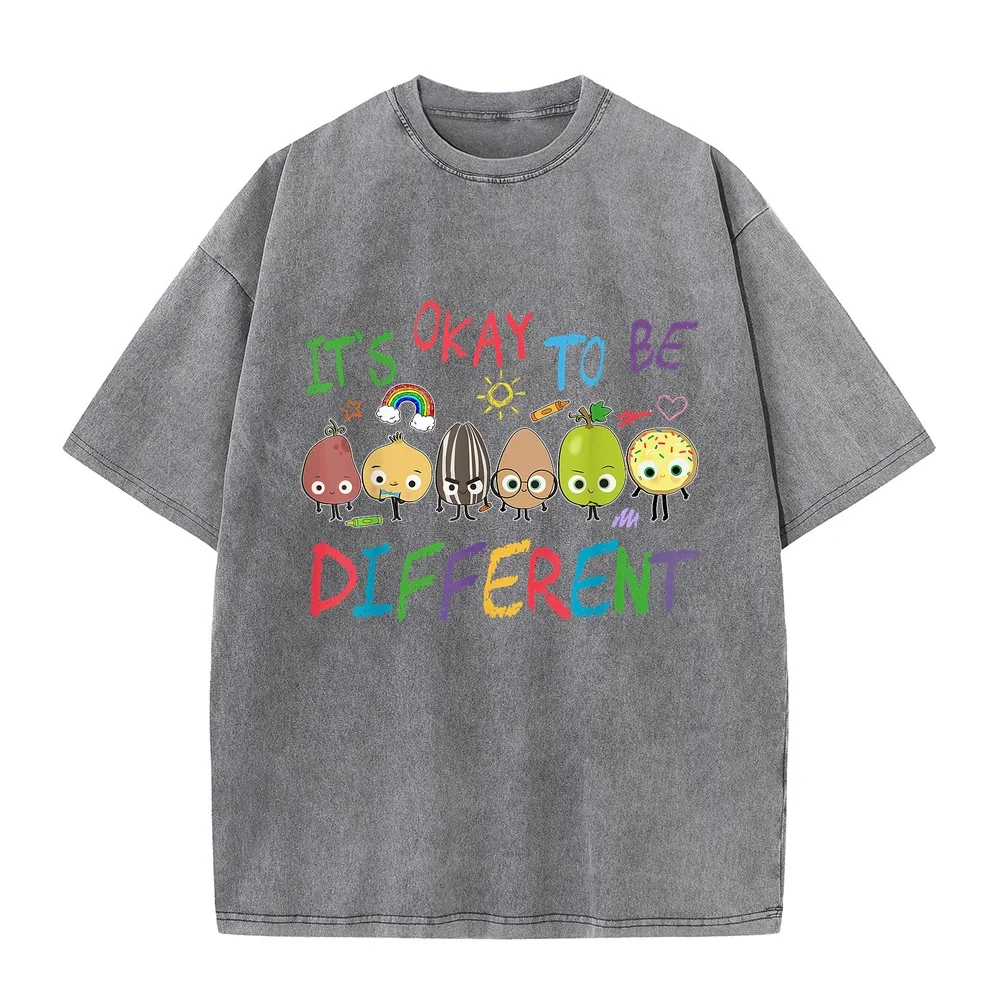 Funny It's Ok to Be Different Apple Teacher Autism Awareness T-Shirt Vintage T Shirts Linux Vestiti Uomo Casual Big Size Humor