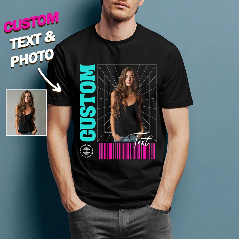 Male Personalized Custom T Shirts Short-Sleeve Cotton Tshirts Anniversary Gift Design Your Own Text Photo Tees Slim Fit Clothing