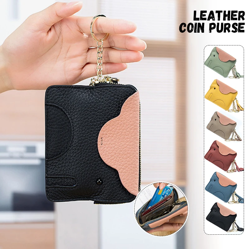 

Women Coin Purse Genuine Leather Elephant Zipper Mini Pouch Bag Small Wallets Mini Creative Coin Bag Cute INS Style