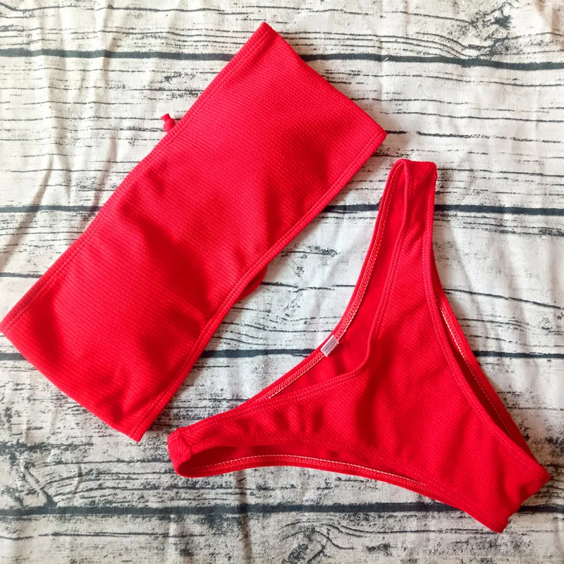 

2025 Solid Bikini Brazillian Swimsuit Women Bikini Set Sexy Off Shoulder Swimwear Female Swimming Biquini Maillot De Bain Femme