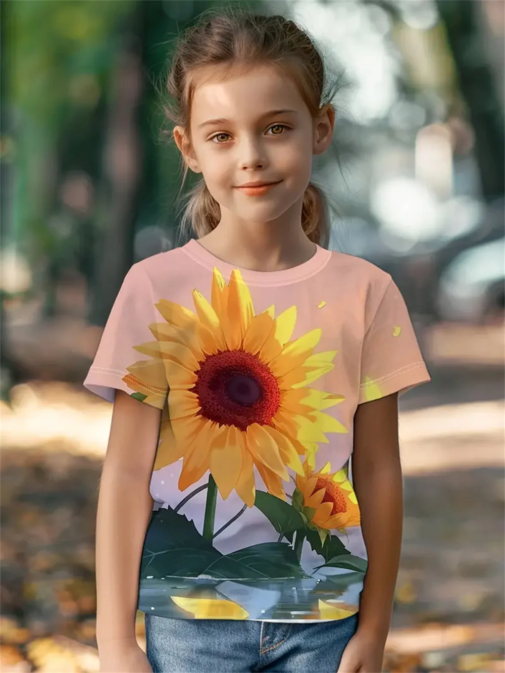 Flower Casual 3d Print Fashion Funny Girls' T-Shirts Summer Short Sleeved Tops Tee Casual T-Shirts Girls' Clothing