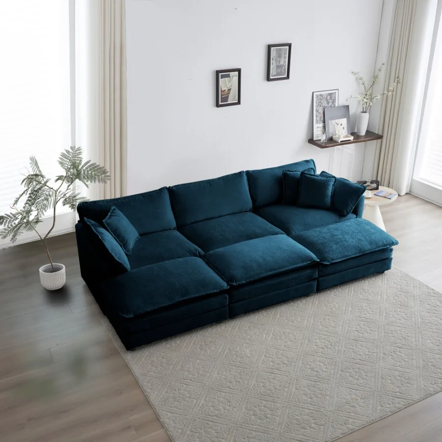 

Comfortable Deep Seat Reversible Modular 6 Seater Sectional Super Soft Sofa U Shaped Sectional Couch with 3 mans 3 Toss Pillows