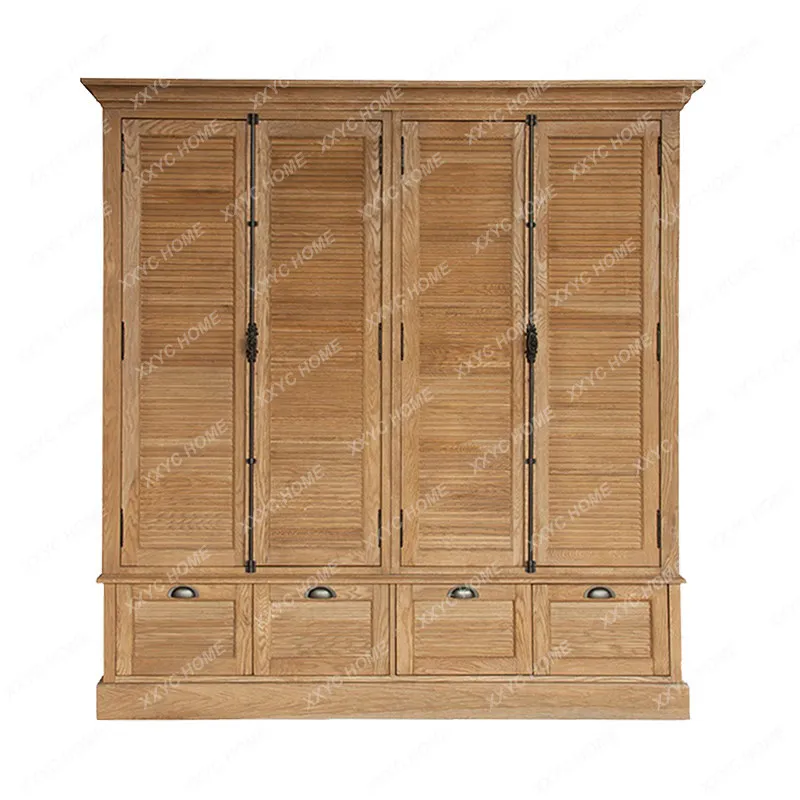 AA solid wood wardrobe, retro, louver door heaven and earth lock, custom
