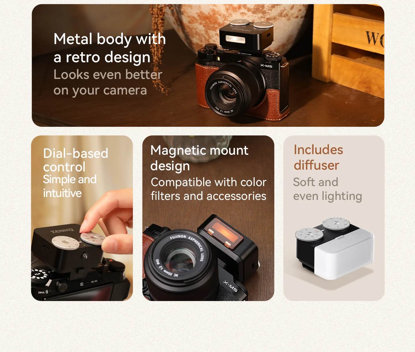 Flash de Câmera ZENIKO ZT12 TTL com Medição Automática, Design