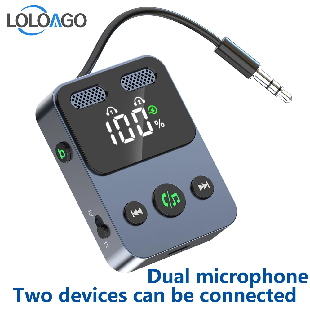 LOLOAGO Dual microphone Bluetooth receiver transmitter one tow two integrated storage cable audio transceiver two-in-one adapter