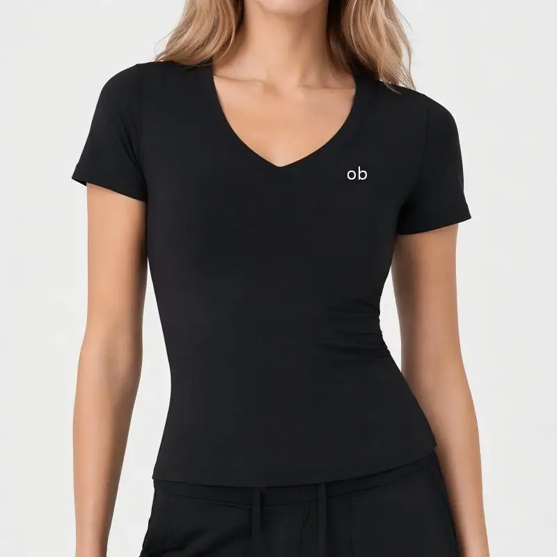 New style American-style full-sleeve sports T-shirt for women, summer slim-fit, V-neck fitness top, yoga wear, short sleeve