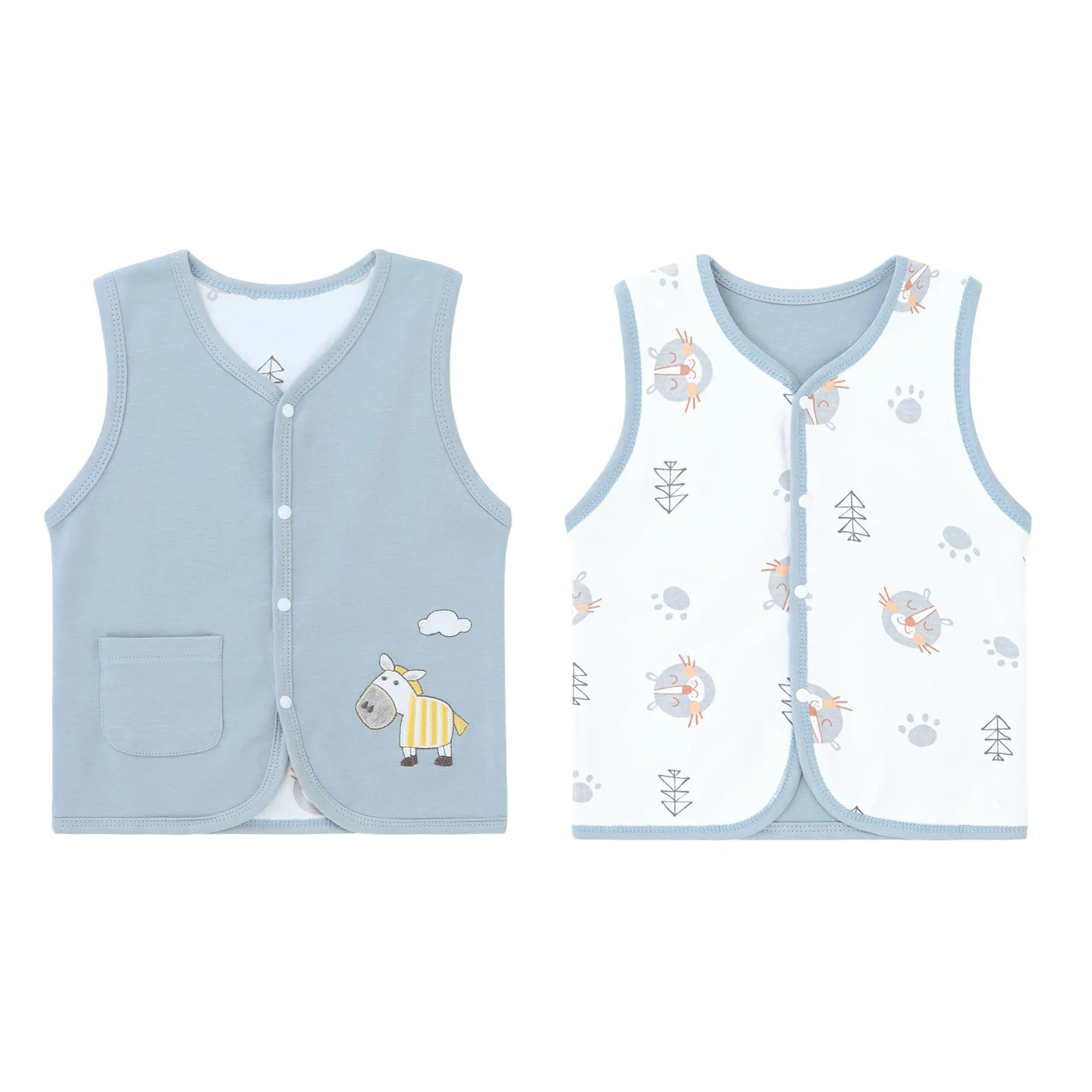 Baby Spring Autumn Cotton Double-Sided Vest Sleeveless Press Buttoned Animal Pattern Printed Waistcoat Children Daily Outerwear image 3