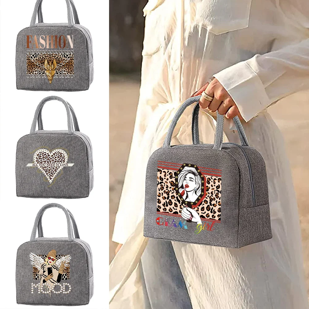 

Cooler Bag Portable Zipper Thermal Lunch Bag for Women Portable Fridge Bag Lunch Box Leopard Print Food Storage Handbag for Kids