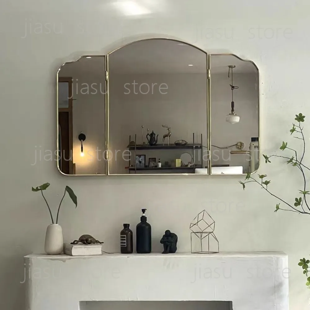 

Retro Luxury Triple Fold Mirror 80x60 Wall Decoration Nordic Bathroom Makeup Mirrors 90x60 Stainless Steel Frame Home Decor