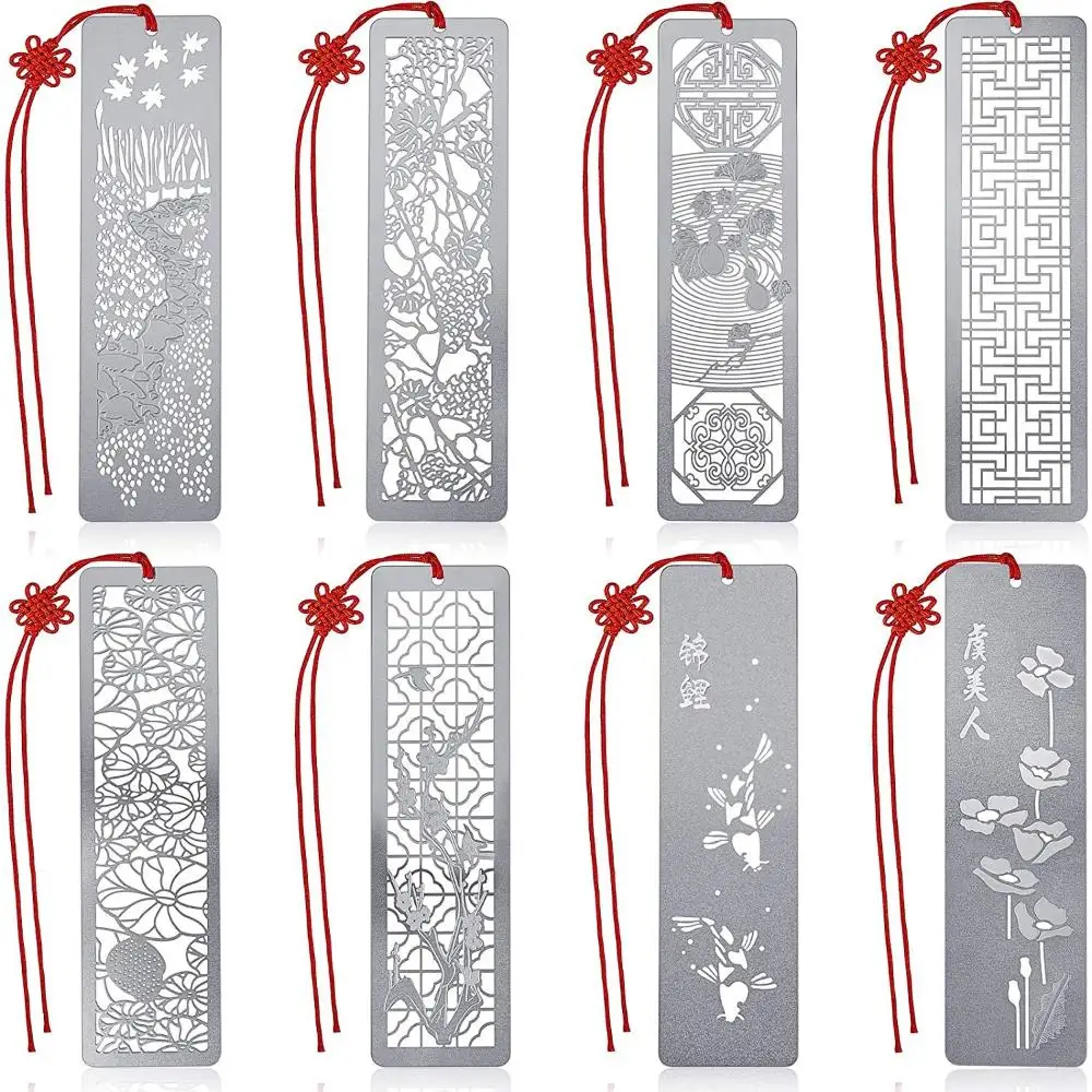 Colorful Chinese Style Hollow Kids Students Gift Stainless Steel Bookmarks Metal Bookmarks Red Knot