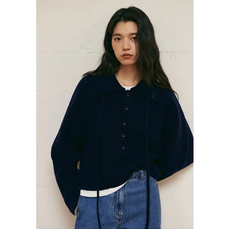 Brown POLO neck sweater coat loose and lazy high-grade knit top in autumn and winter
