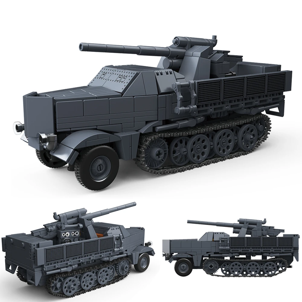 

World War 2 WW2 Army Military Soldiers German 88 MM Flak Transport Vehicle Model Assemble Building Blocks Bricks Children's Toys